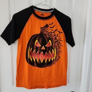 Spooky Pumpkin Kids Short Sleeve Tee - Orange & Black